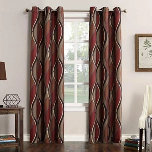 No. 918 Intersect Ogee Print Semi-Sheer Grommet Curtain Panel - Picture 1 of 12