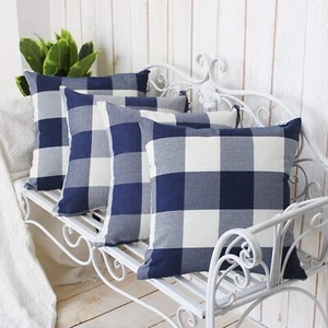 4 set of 18x18 Pack NavyBlue Buffalo Check Plaid Throw Pillow Case Covers - Picture 1 of 9