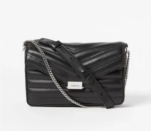 ALL SAINTS Justine Lambskin Leather Black Art Deco Quilt Crossbody Shoulder Bag - Picture 1 of 16