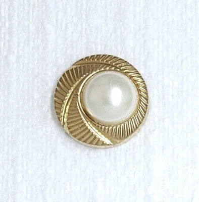 Vtg Style Fancy Pearl Button 25mm Shank Gold Tone Swirl Design Sewing Art Crafts - Image 1 of 4