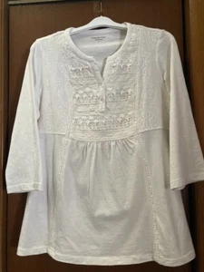 COLDWATER CREEK PEASANT TOP CREAM W/ LACE 3/4 SLEEVE JERSEY MATERIAL SIZE L  NWT - Picture 1 of 14