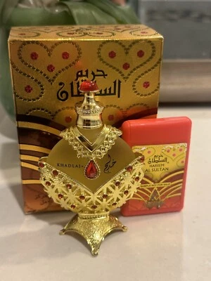 Aceite de perfume para mujer Khadlaj Hareem Al Sultan dorado con eau de parfum muestra spray 35 ml nuevo en caja Foto 1 de 2