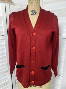 Vintage 1950s Red Dehen Letterman Wool Knit Cardigan Sweater Size Medium - Picture 1 of 12