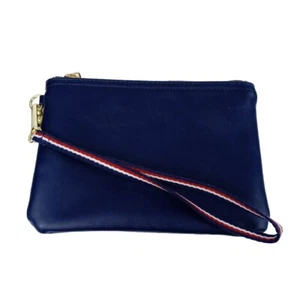Tommy Hilfiger Womens Wristlet Makeup Bag Wallet Clutch Navy Blue Zippered Gold - Picture 1 of 11