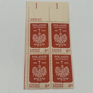 MNH US Postage 5¢ Poland’s Millennium 966-1966 4 Stamp Plate Block #28630 - Picture 1 of 4