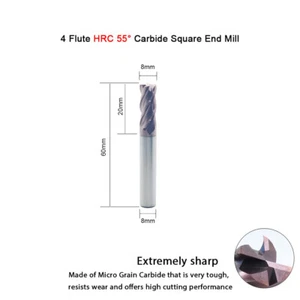 HRC55 8mm-60mm CNC Carbide End Mill 4-Fulte Mill Cutter,Tungsten End Mill Bits - Picture 1 of 5
