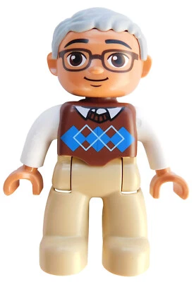 Lego Duplo Figur Mann Brille Haare in grau Opa Großvater 47394pb174 Neu - Bild 1 von 2