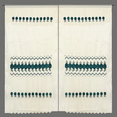 Cortina de tratamiento de ventana panel capa transparente satinado bordado floral verde 60x90 Foto 1 de 4