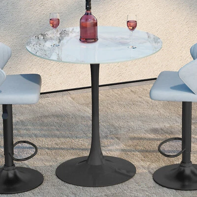 Round Sintered Stone Table Bar Height Home Bistro Pub Table with Tulip Shape Leg - Image 1 of 4