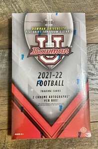 2021-22 Bowman U University Football Factory Sealed Hobby Box 2 Chrome Autos NEU - Bild 1 von 1