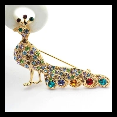18K Rose Gold Filled Made With Swarovski Crystal  Multicoloured Peacock Brooch Foto 1 de 3