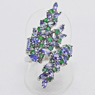 Navette Tansanit Smaragd Ring 925 Silber 585 Weißgold vergoldet 19,4 mm 61 - Bild 1 von 4