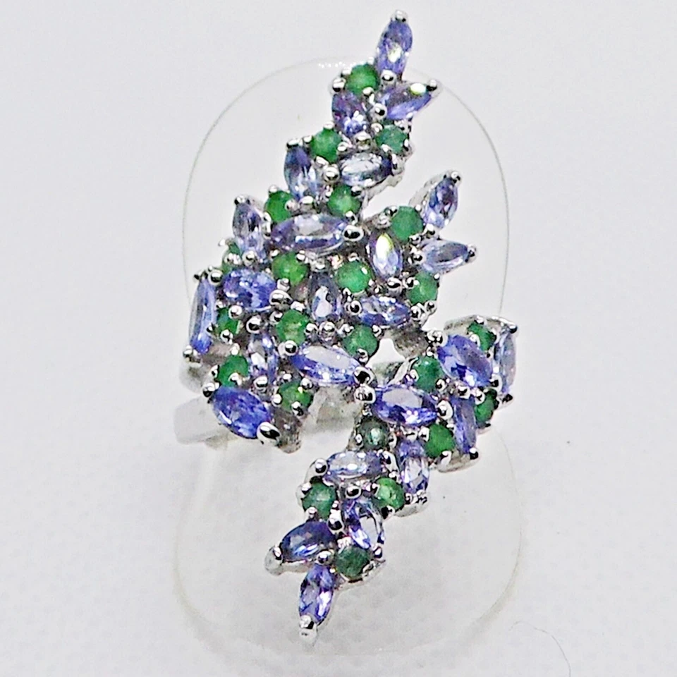 Navette Tansanit Smaragd Ring 925 Silber 585 Weißgold vergoldet 19,4 mm 61 - Bild 1 von 4