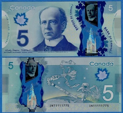 Canada $5 2013 P106f  Rogers & Macklem  - UNC POLYMER - PREFIX INT - New Signs - Image 1 of 3