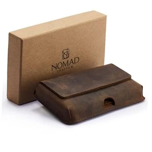 Étui de téléphone horizontal en cuir véritable pour hommes, support de téléphone portable horizontal - Photo 1 sur 7