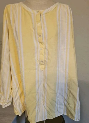 Túnica feminina D & Co. 3X amarela branca mistura de linho bolsos Lagenlook - Imagem 1 de 4