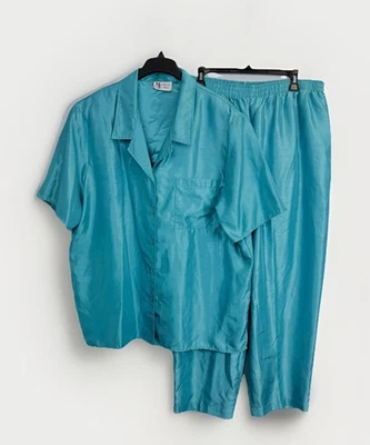 Conjunto de 2 piezas vintage Maggie Sweet para mujer con top y pantalones de pierna ancha verde azulado Foto 1 de 4