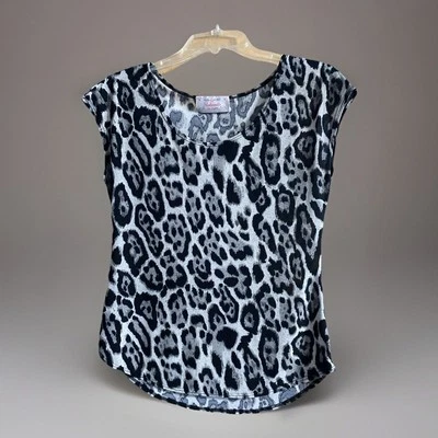 Top de mujer Panhandle ajustado con estampado de leopardo manga gorra, talla S/M Foto 1 de 4