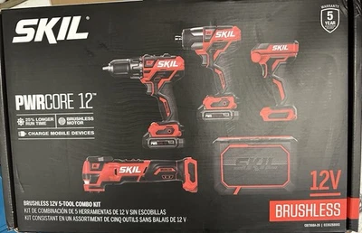SKIL PWR CORE 12V 5-Tool Brushless Power Tool Combo Kit, CB7368A-20 New Sealed - Image 1 of 4