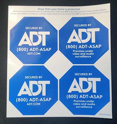 NEW! 4 ADT Home Security Alarm System Warning Window Advertising Sticker Decals - Image 1 of 2