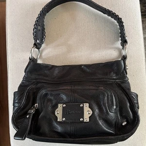 B. Makowsky Black Leather Handbag Shoulder Bag. Wide Single Strap 8x11 In. - Picture 1 of 12