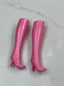 BARBIE Vintage DOLL BOOTS SHOES Pink Knee High Lace Up Stiletto - Picture 1 of 6