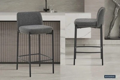 Barhocker Miren (2er Set) grau Metall Bouclé-Stoff Barstuhl Hocker Stuhl NEU * - Bild 1 von 4