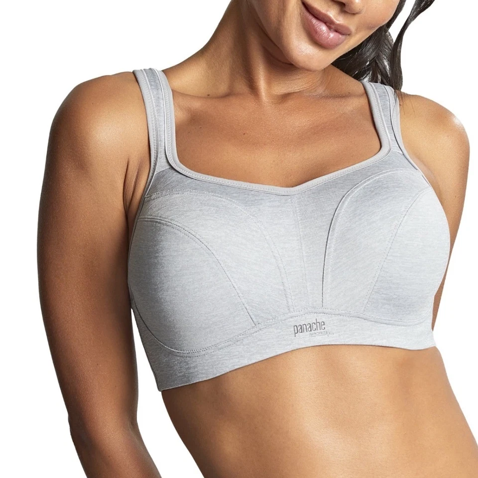 Sujetador deportivo Panache Power con aros gris jaspeado para mujer 28H soporte busto grande Foto 1 de 4