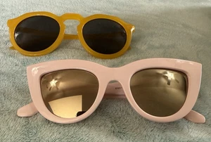 Lot of 2 Women’s Summer Sunglasses – Pink Cat Eye & Yellow Round Retro Shades - Picture 1 of 3