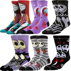 Nightmare before Christmas Jacks & Sally Adult Size Crew Socks Set of 6 Pairs - Picture 1 of 1
