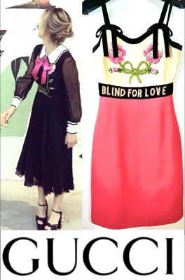 4K New Gucci 2017 Pink Blind For Love Midi Sheath Dress 36 38 0 2 Bow XS S - Image 1 of 4