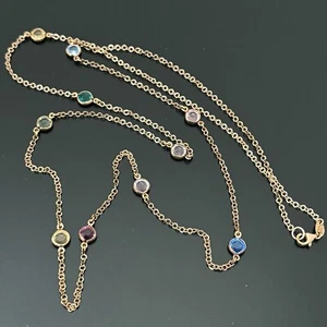925 Italian Sterling Silver Rose Gold Multicolor Bezel CZ Station Necklace 8g. - Picture 1 of 13
