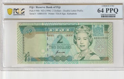 Fiji 1996 2 Dollars PCGS Certified Banknote UNC 64 PPQ Pick 96b - Image 1 of 2