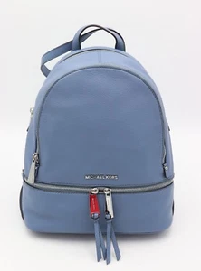 NUEVO CON ETIQUETAS MICHAEL Michael Kors Rhea Cremallera Cuero Azul Mochila Nuevo $298 - Imagen 1 de 6
