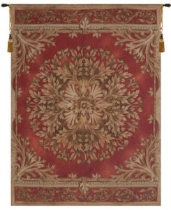 Les Rosaces en tapiz rojo francés | Decoración de arte de pared tejido jacquard medieval - Imagen 1 de 5