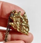 Gold Tone Carved Arrowhead Pendant And 18” Chain Necklace Vintage