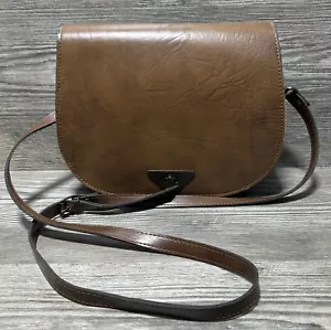 Bolso de Mano Vintage Marrón Sillín Cuero Solapa Hombro Bandolera Latón Bloqueo Giratorio - Imagen 1 de 19