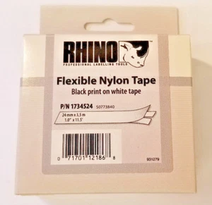 DYMO Rhino Flexible Nylon Industrial Label Tape 1" x 11-1/2 Feet - Black & White - Picture 1 of 6