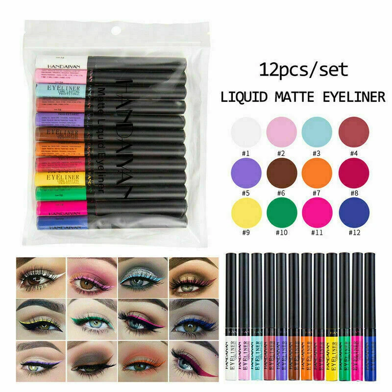 HANDAIYAN 12Pcs/Set Eye Makeup Liquid Eyeliner Waterproof Colour Liner Pen Long Lasting UK