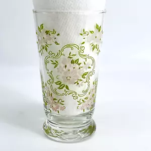 VASO DE VIDRIO DE PRIMAVERA HOJAS VERDES FLORALES DE COLECCIÓN DE MEDIADOS DE SIGLO LIBBEY ROSA PANSY - Imagen 1 de 8