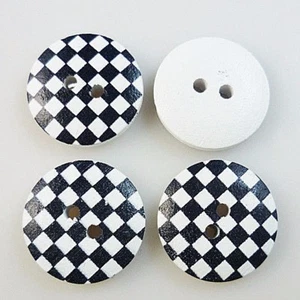 Pkg of 10 B&W CHECKERBOARD 2-hole White Wood Buttons 11/16" (18mm) Craft (1185) - Picture 1 of 2