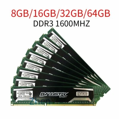 64GB 32GB 16GB 8GB DDR3 1600MHz CL9 240pin DIMM Memory SDRAM Ballistix Sport LOT - Image 1 of 4