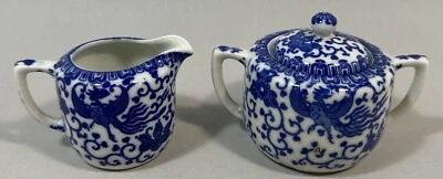 Juego De Colección Morimura Brothers Azul Fénix Crema y Azúcar Azul/Blanco Floral JAPÓN Foto 1 de 4