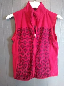 IZOD Womens Red Floral Fleece Vest Size Small Full ZIP (KR) - Picture 1 of 5