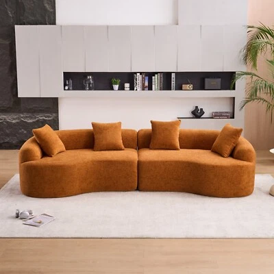 4-Seater Sectional Sofa Orange Chenille - w/4 Pillows, No Assembly, Pet Friendly - Image 1 of 4