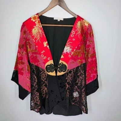 Vintage Spencer Alexis Kimono Womens Large Oriental Crushed Velvet Lace Y2K - Image 1 of 4