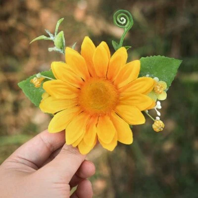 Silver Wedding Sunflower Hair Comb Bride Hair Accessories Yellow Flower Pearl... - Image 1 of 4