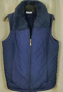 D & CO Womens Size Medium Navy Blue Full Zip Quilted Sherpa Fleece Lined Vest - Picture 1 of 4