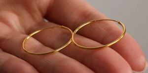 9CT GOLD SLEEPER HOOP EARRINGS 2mm THICKNESS - Sizes: 12mm / 14mm / 16mm / 20mm - Picture 1 of 4