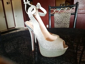 Shiekh Silver Glitter Plattform Heels Size 8 - Picture 1 of 5
